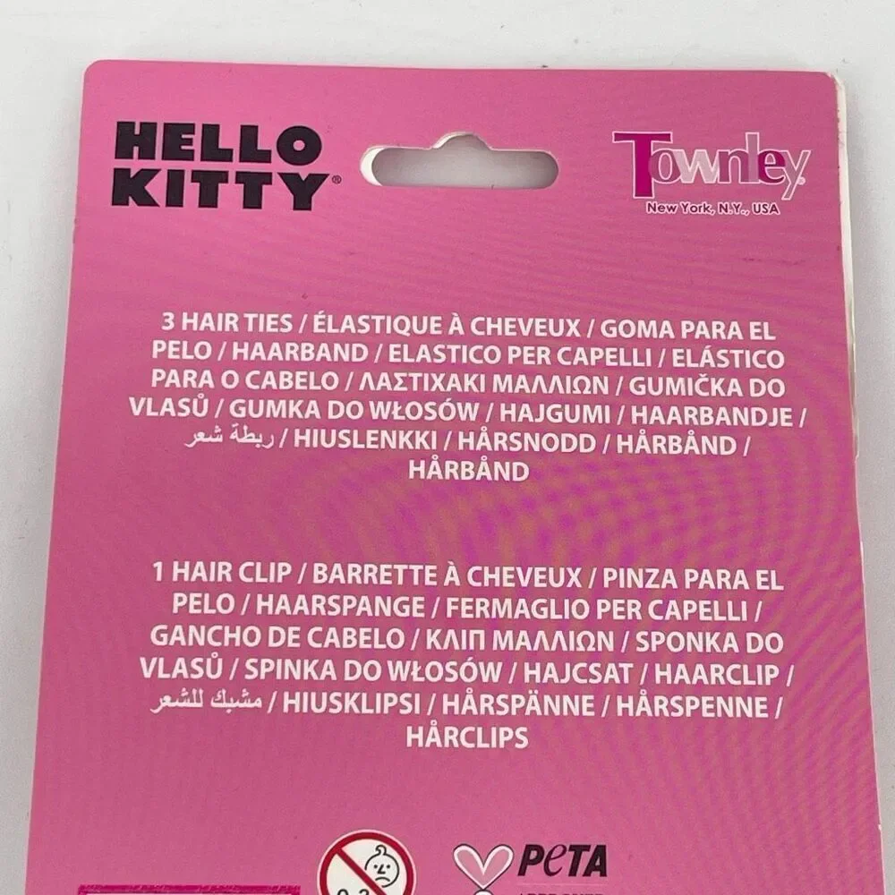 Hello Kitty Girls Hair Accessory Set — 3 Scrunchies + Bow Hair Clip | Pink | NWT